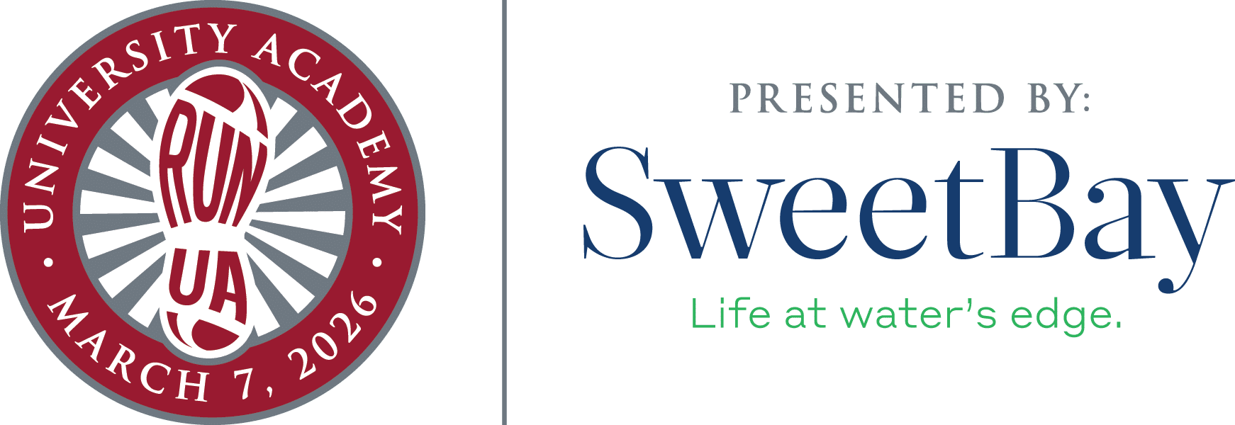 naugural Run UA University Academy March 7 2026 Presented By SweetBay Life at waters edge full color logo